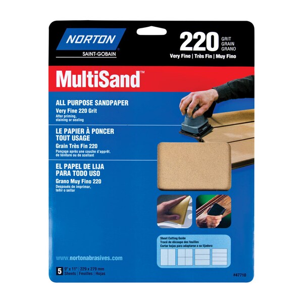 Norton Abrasives Norton MultiSand 11 in. L X 9 in. W 220 Grit Aluminum Oxide All Purpose Sandpaper 5 pk 7660747710 - main